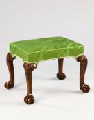 A George II Carved Walnut Stool the square cabriole legs carved at the knees with acanthus leaves,