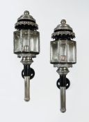 A Pair of 19th Century Carriage Lamps the silvered top modeled as a triregnum crown above the