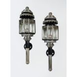 A Pair of 19th Century Carriage Lamps the silvered top modeled as a triregnum crown above the