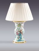 A 19th Century Famille Rose Chinese Vase now mounted as a lamp, of Gu shape, with famille rose