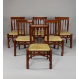 Six William IV Yew Wood Gothic Side Chairs in the manner of George Smith, with arcaded pierced