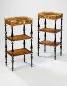 A Pair of 19th Century French Parquetry Etagères the tops with pierced brass galleries above