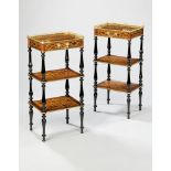 A Pair of 19th Century French Parquetry Etagères the tops with pierced brass galleries above