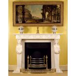 A Regency Carved White Marble Chimneypiece the deep shelf with rounded corners and a stepped