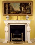 A Regency Carved White Marble Chimneypiece the deep shelf with rounded corners and a stepped