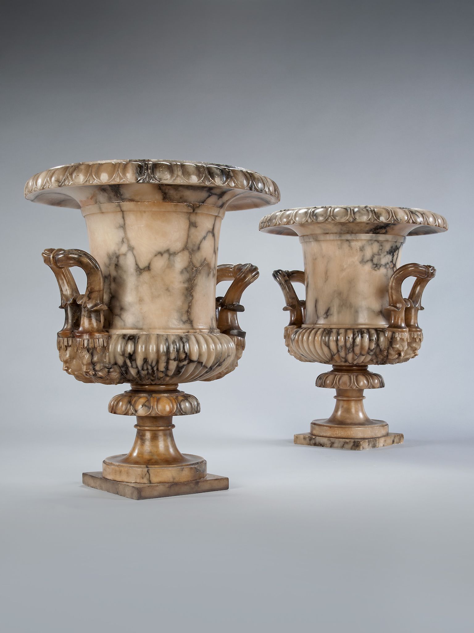 A Pair of 19th Century Italian Alabaster Vases of N eo C lassical Campana shape, the flared