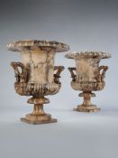 A Pair of 19th Century Italian Alabaster Vases of N eo C lassical Campana shape, the flared