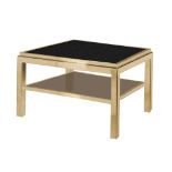 A Unique 'Flaminia' Brass Table by Willy Rizzo with black granite top and dark glass lower tier,