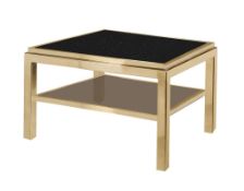 A Unique 'Flaminia' Brass Table by Willy Rizzo with black granite top and dark glass lower tier,