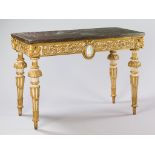 An 18th Century Sicilian Parcel Gilt Side Table the original marble top above a central oval