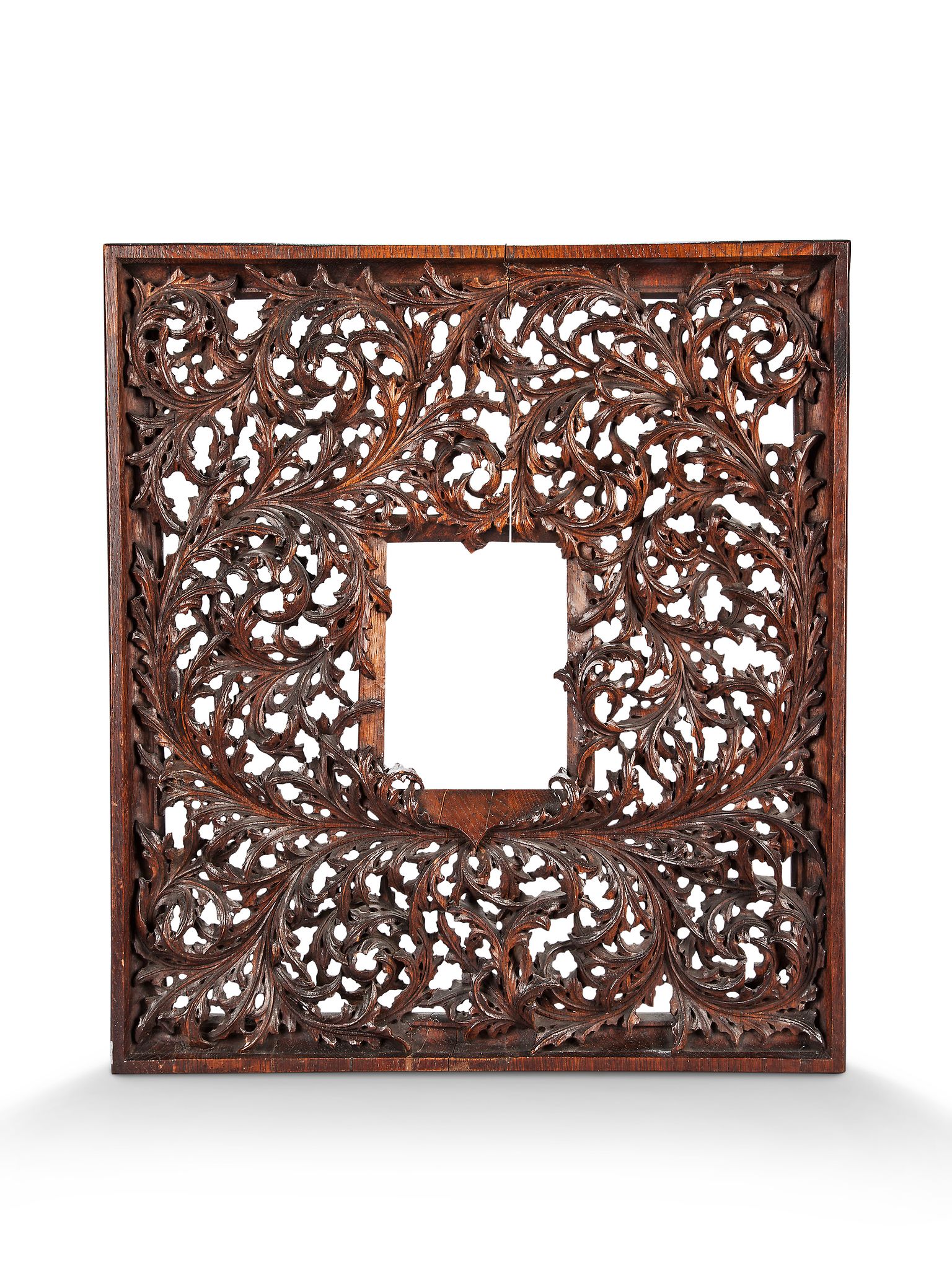 A 17th French Century Oak Frame the profusely carved frame with stylised interwoven foliate