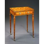 A George III Satinwoodand Inlaid Artist's Table the lifting top with figured veneers, the frieze