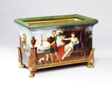 An Empire Tôle Jardiniere decorated on all faces with classical scenes, 33cm wide, 23cm high, 19cm