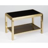A 'Flaminia' Brass Table by Willy Rizzo with black granite top and dark glass lower tier, edition of