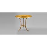 A George III Oval Painted Occasional Table the centre of the top with a coloured engraving in the