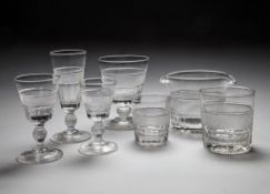A 19th Century Cut Glass Table Service for fourteen place settings, including glasses for champagne,
