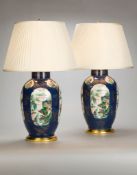 A Pair of 19th Century Chinese Vases now mounted as lamps, of baluster form decorated with famille