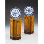 A Pair of 19th Century Pedestals with shaped corners, decorated to simulate yellow marble and with a