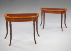 A Pair of George III Mahogany Card Tables the tops with satinwood and rosewood crossbanding, the