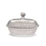 An 18th Century Cut Glass Tureen of oval shape with cover. 27cm wide, 25.5cm high, 37cm deep