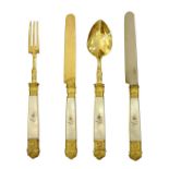 A Ten Place Silver Gilt Knives, Forks and Spoons Dessert Service by John-Baptiste Massat, Paris