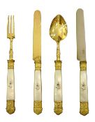 A Ten Place Silver Gilt Knives, Forks and Spoons Dessert Service by John-Baptiste Massat, Paris