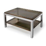 A 'Flaminia' Low Table With Glass Top by Willy Rizzo retaining its original smoked glass shelves,