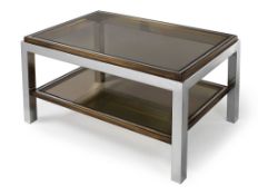 A 'Flaminia' Low Table With Glass Top by Willy Rizzo retaining its original smoked glass shelves,