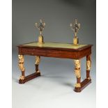 A French Empire Rosewood bureau plat by Molitor the top with a pair of leather covered slides and