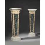 A Pair of Late 18th Century Italian Marble Pedestals constructed from a multiplicity of marbles,