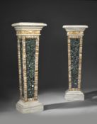 A Pair of Late 18th Century Italian Marble Pedestals constructed from a multiplicity of marbles,