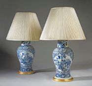 A Pair of 19th Century Chinese Blue and White Vases Now Mounted as Lamps 69.8cm high, 21cm diameter