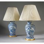 A Pair of 19th Century Chinese Blue and White Vases Now Mounted as Lamps 69.8cm high, 21cm diameter