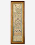 A Late 17th Century Band Sampler worked with a series of highly stylised flower and leaf patterns