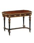 A Victorian Calamander and Marquetry and Gilt-Bronze Mounted Writing Table inlaid with ivory