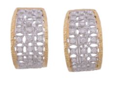 A pair of diamond earrings, the pierced curved panels set with brilliant cut... A pair of diamond