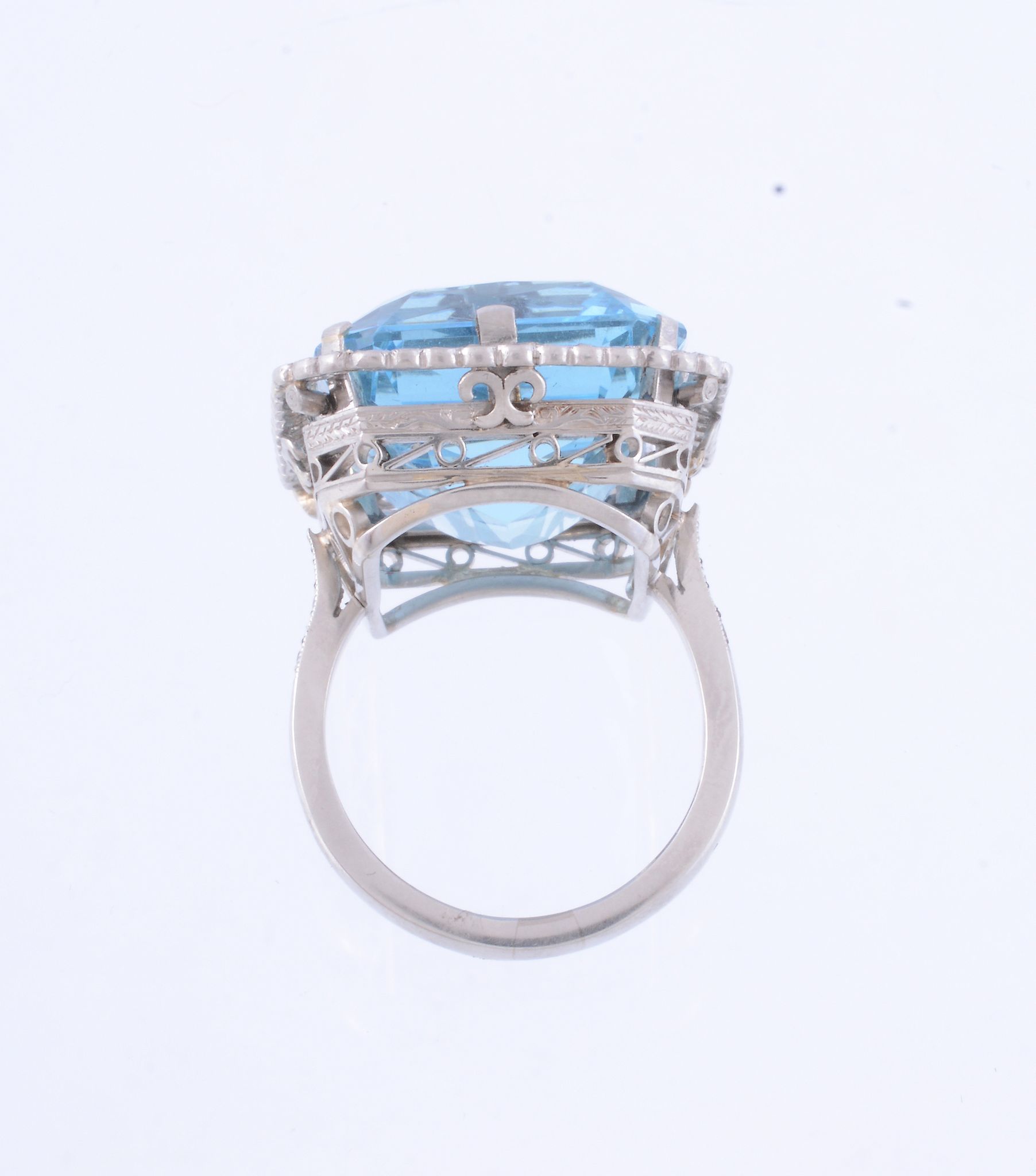 An aquamarine and diamond dress ring , the rectangular mixed cut aquamarine... An aquamarine and - Image 3 of 3