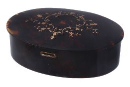 A silver mounted oval tortoiseshell box by William Comyns, London 1912 A silver mounted oval