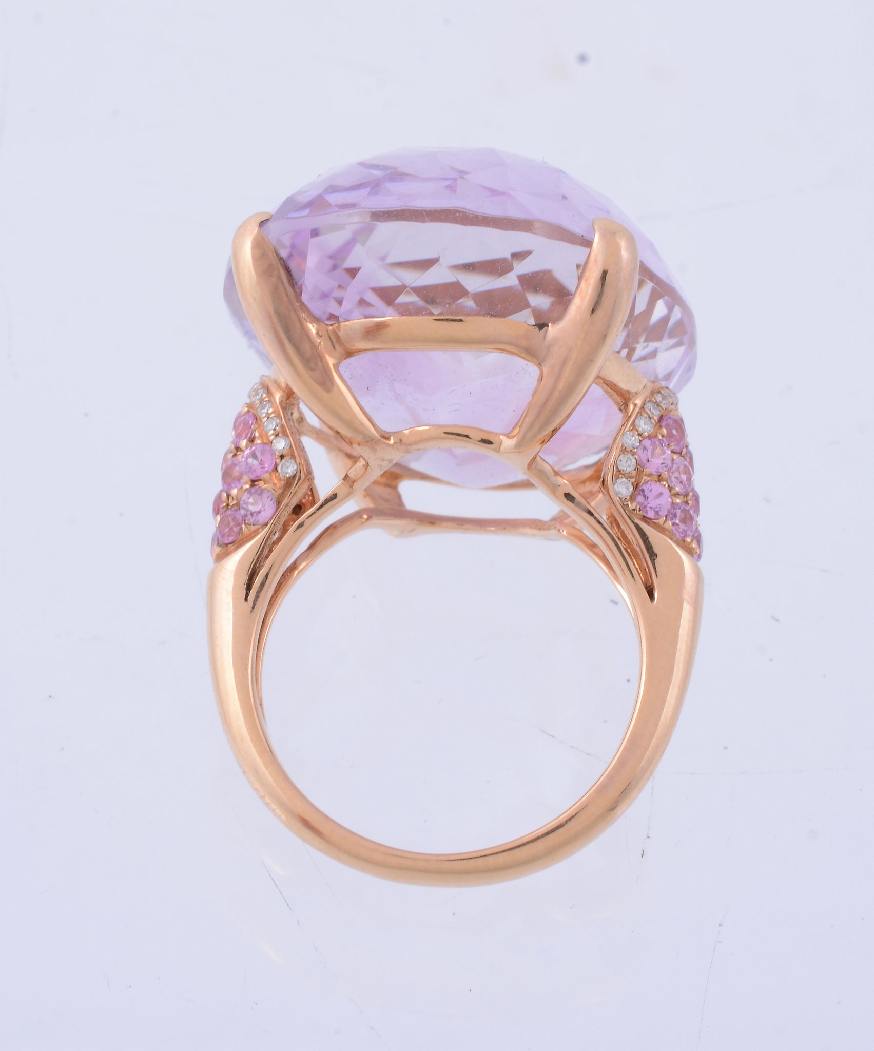 An amethyst, pink sapphire and diamond ring An amethyst, pink sapphire and diamond ring, the central - Image 3 of 3