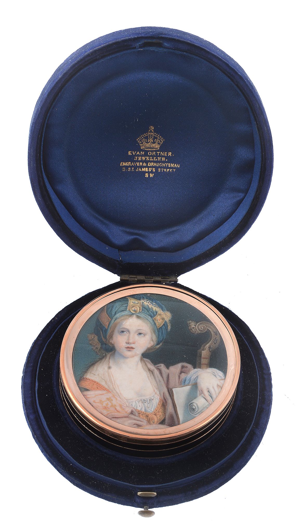 A gold mounted tortoiseshell circular snuff box, unmarked, probably English A gold mounted - Image 2 of 2