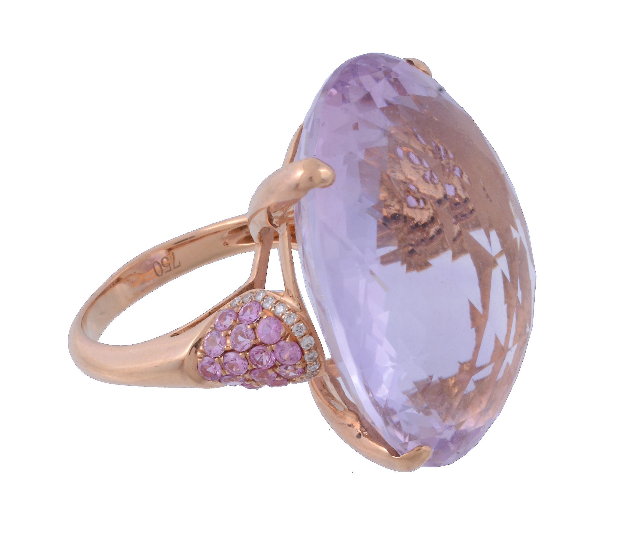 An amethyst, pink sapphire and diamond ring An amethyst, pink sapphire and diamond ring, the central - Image 2 of 3