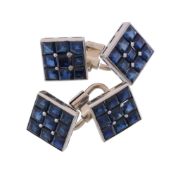 A pair of double sided sapphire cufflinks A pair of double sided sapphire cufflinks, the square