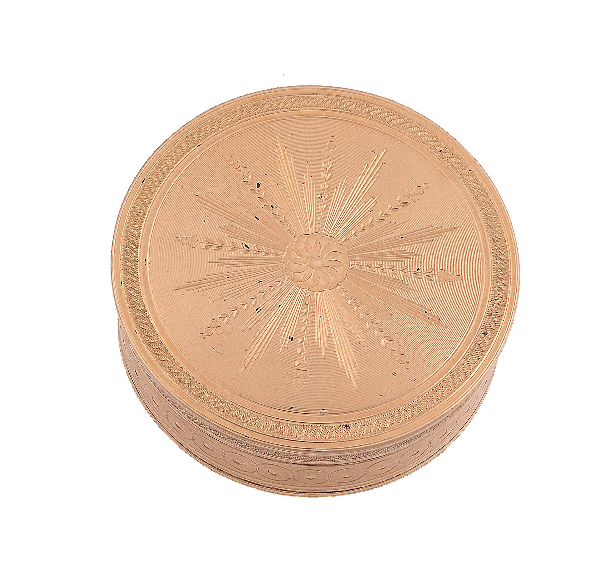 A Swiss gold circular pill box by Roux, Poncon & Cie A Swiss gold circular pill box by Roux,