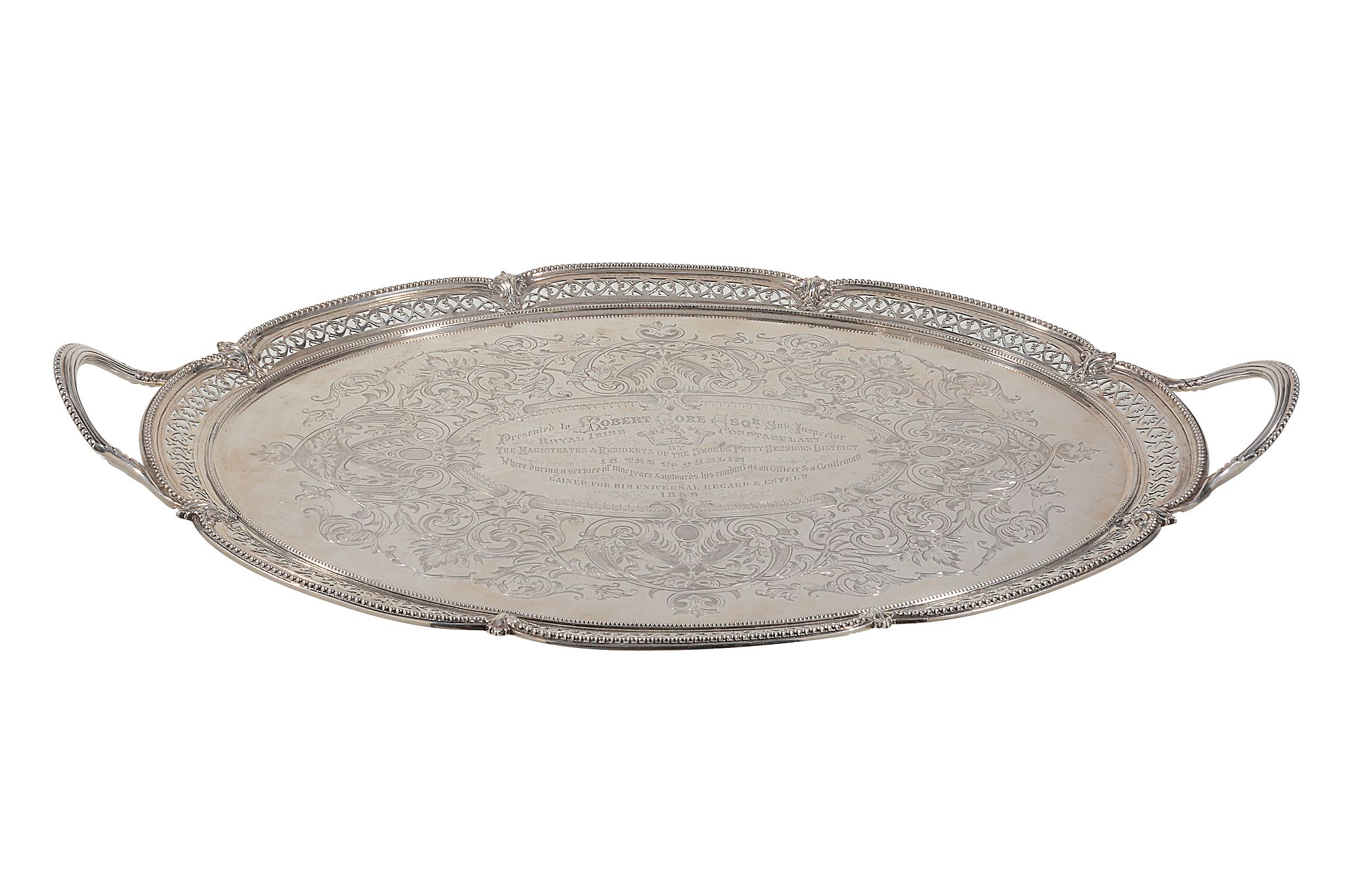 A Victorian silver shaped oval tray by Henry Wilkinson & Co A Victorian silver shaped oval tray by