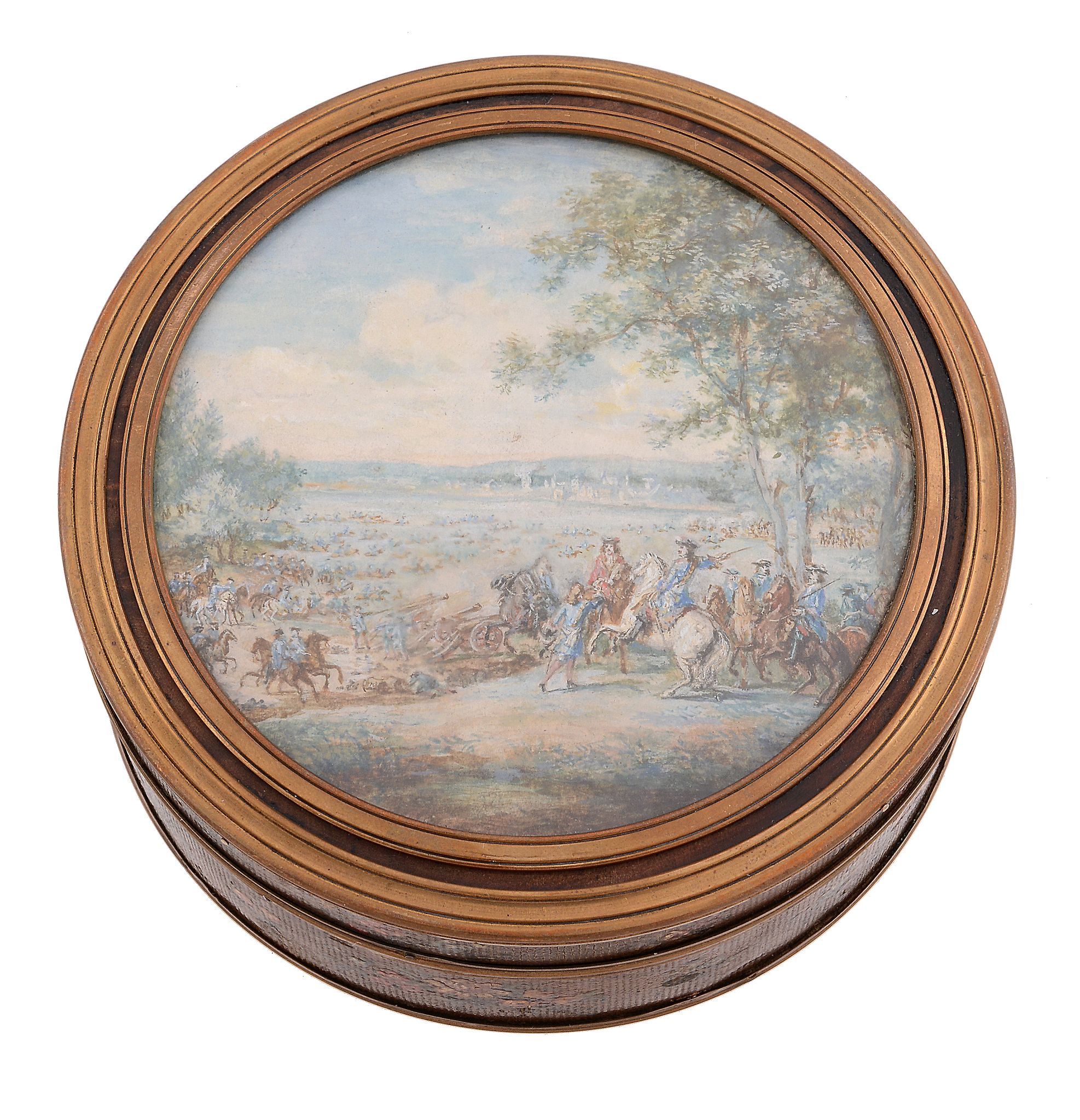 A French lacquer and watercolour bonbonniere, early 19th century A French lacquer and watercolour