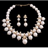 An Indian South Sea cultured pearl necklace and ear pendents An Indian South Sea cultured pearl