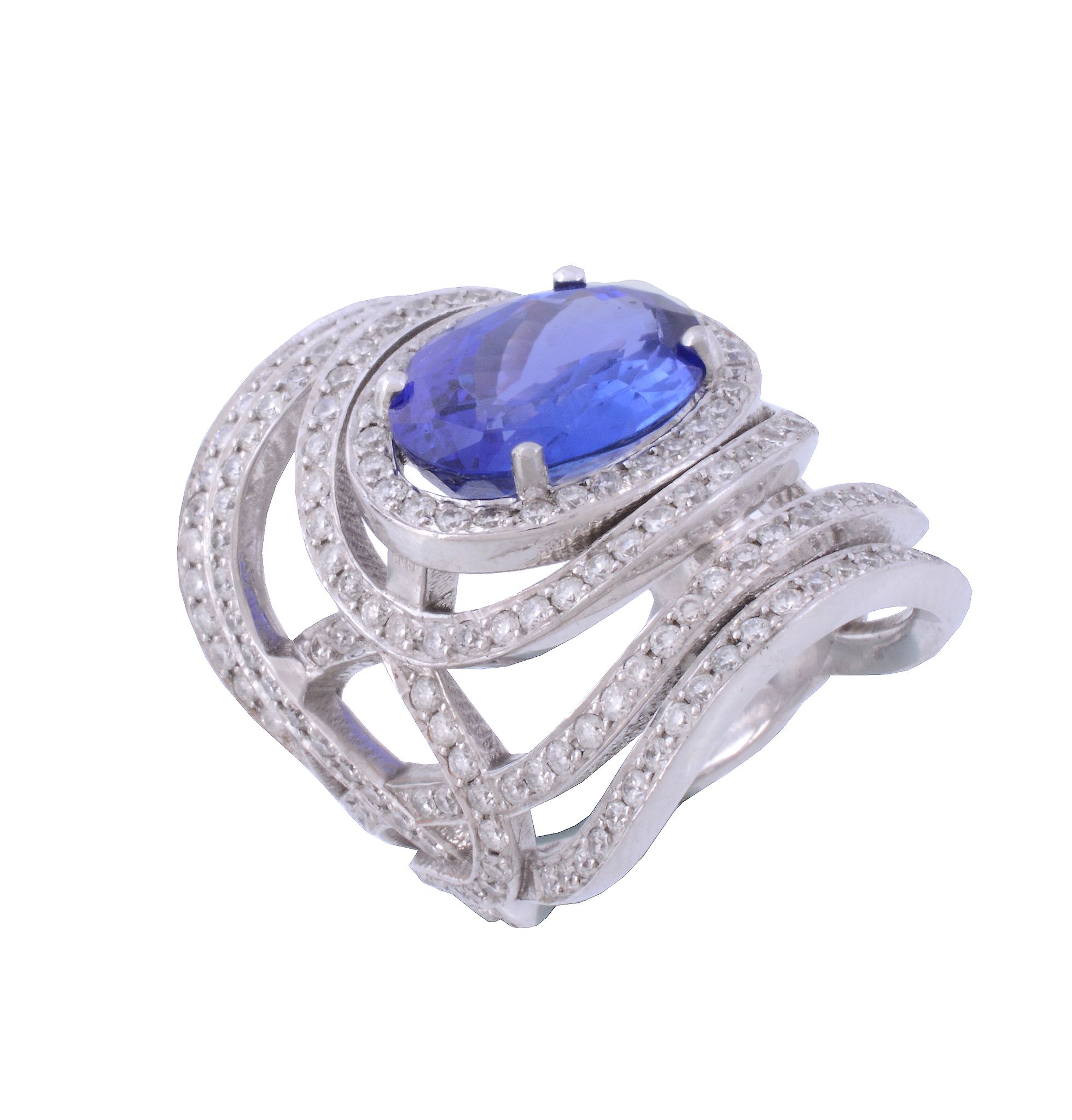 A tanzanite and diamond dress ring , the oval cut tanzanite A tanzanite and diamond dress ring , the - Image 2 of 3