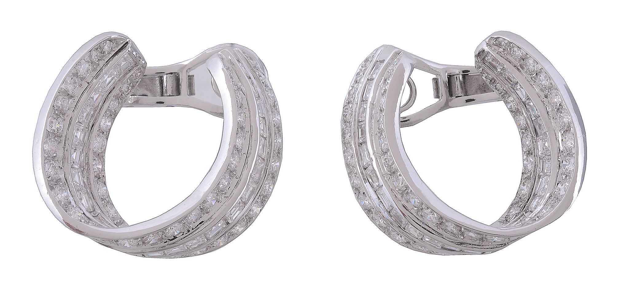 A pair of diamond hoop earrings, the twisted hoops set with brilliant cut... A pair of diamond - Image 2 of 2