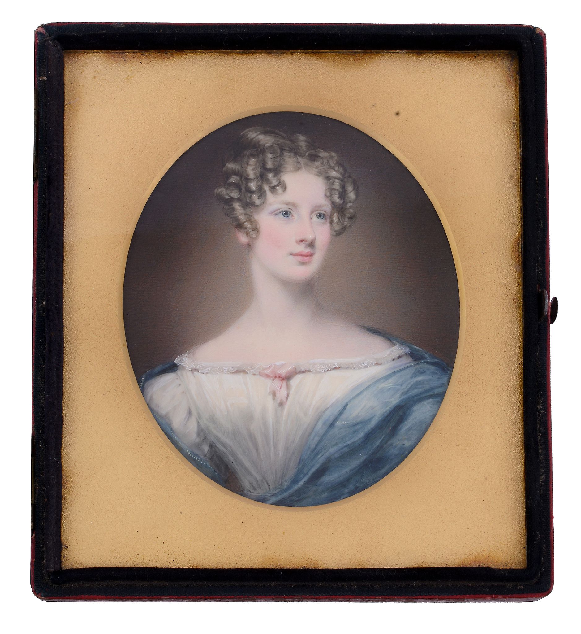 Attributed to Henry Collen Portrait of a lady wearing a blue ribbon trimmed... Attributed to Henry - Image 2 of 3