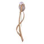 A South Sea cultured pearl and diamond brooch A South Sea cultured pearl and diamond brooch,